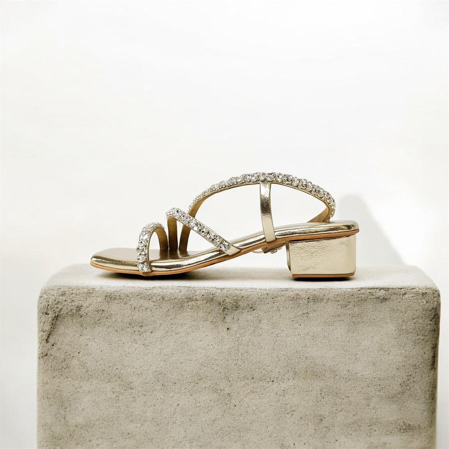 Kiara T shaped Embellished Block Heels