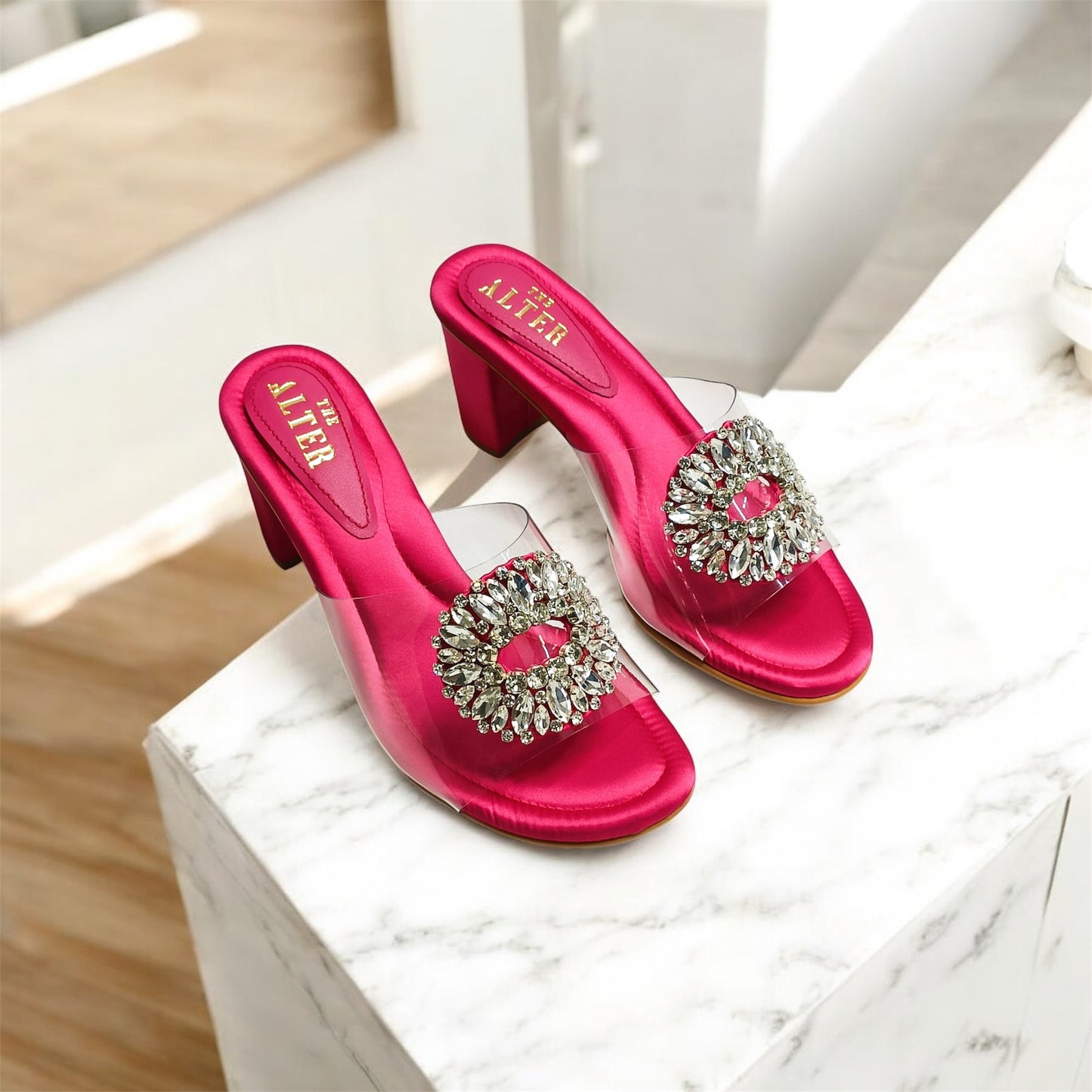 Open Toe Embellished Block Heels