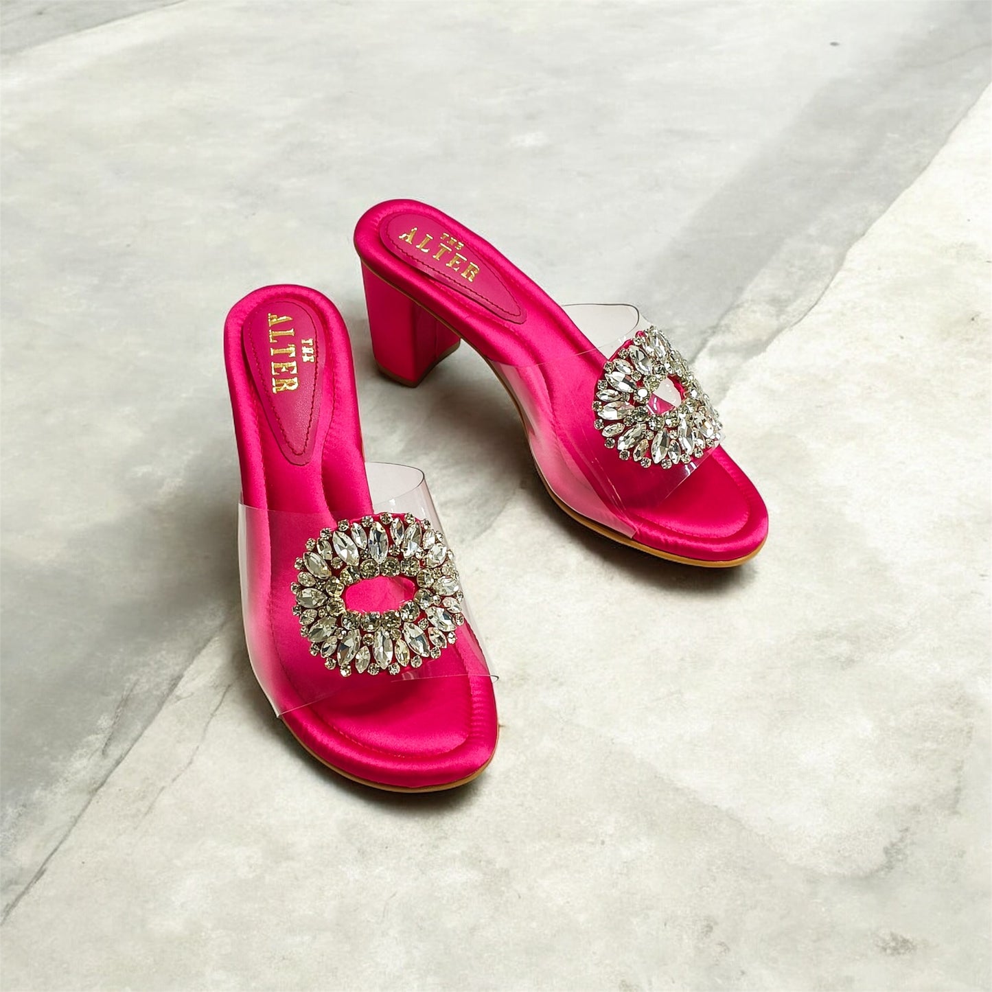 Open Toe Embellished Block Heels