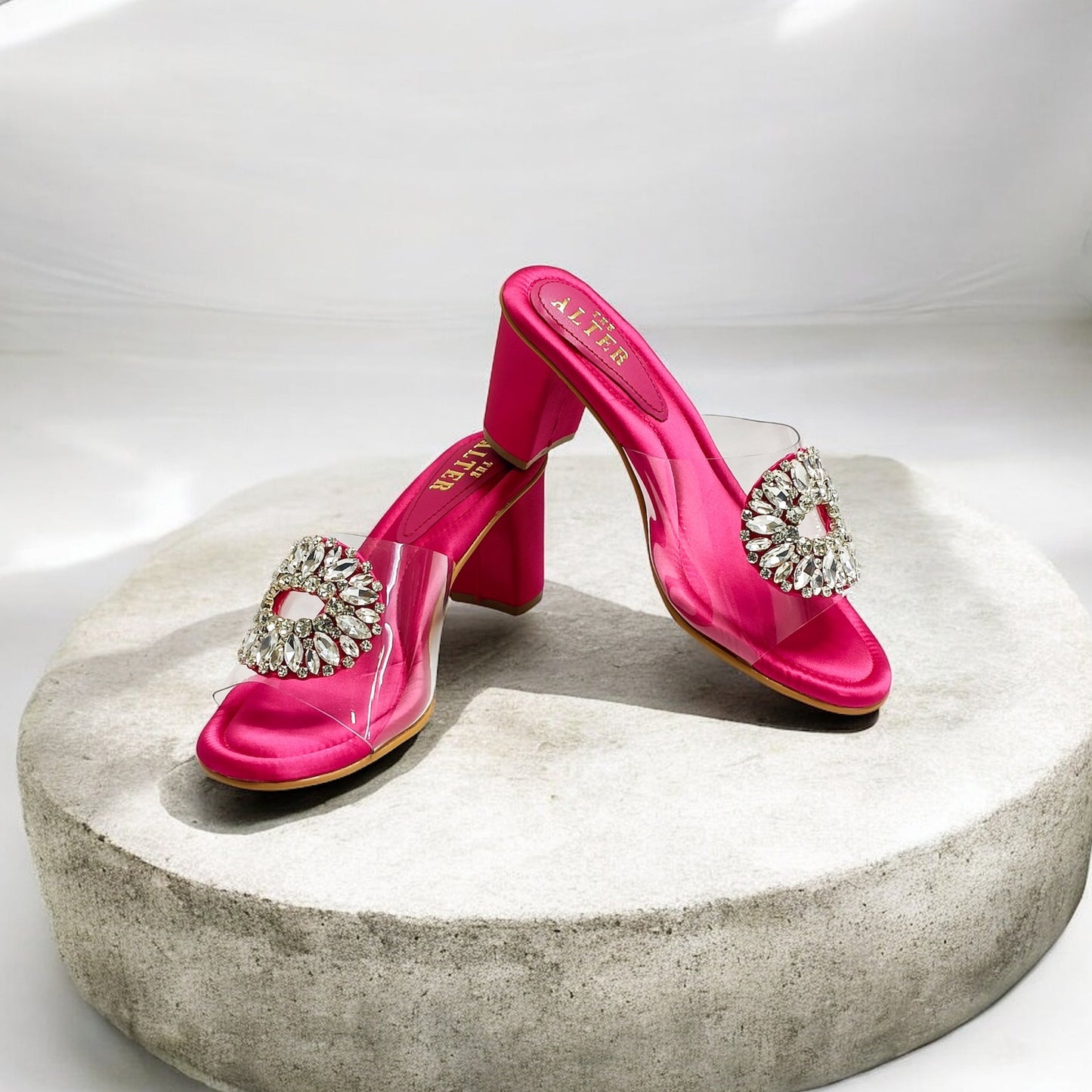 Open Toe Embellished Block Heels