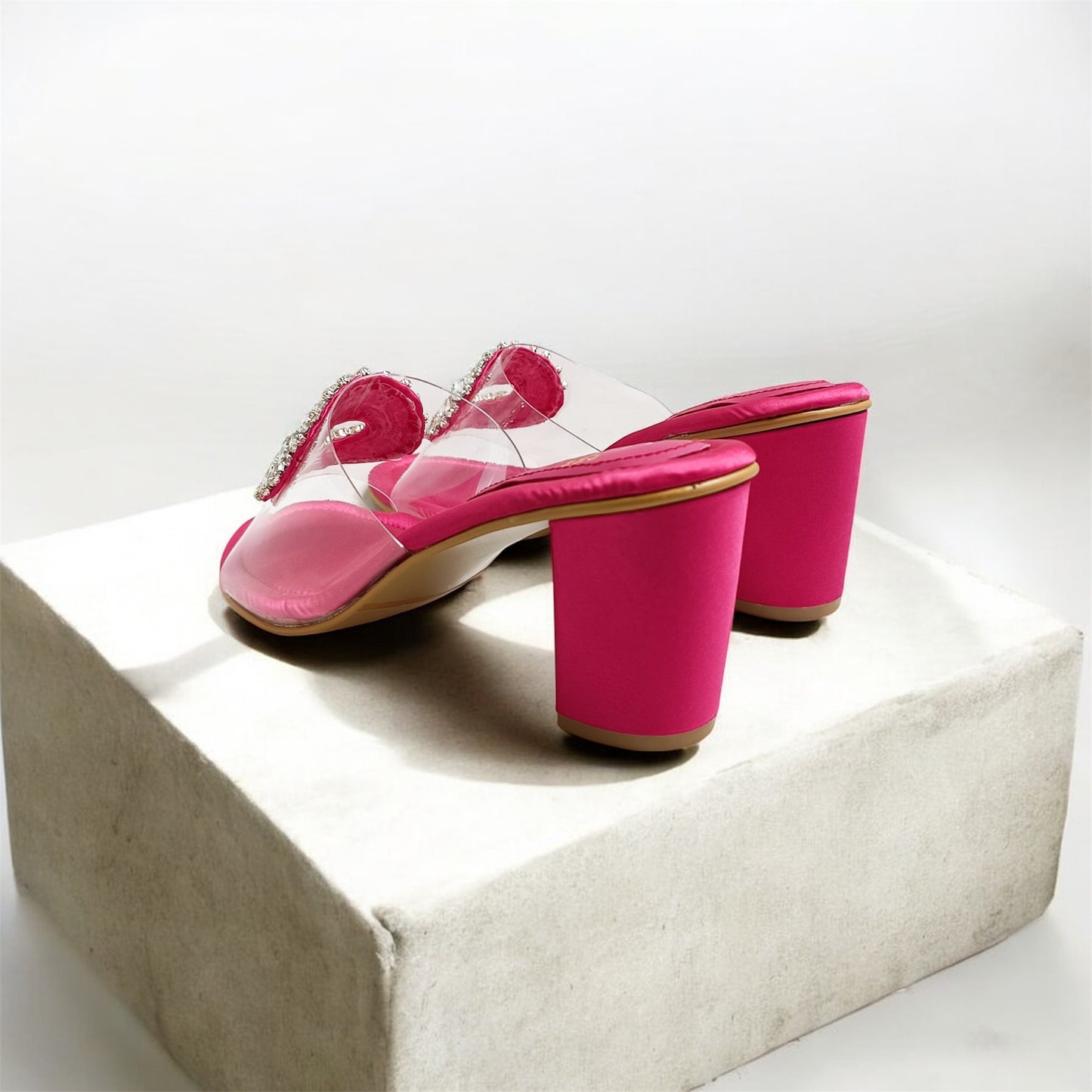 Open Toe Embellished Block Heels