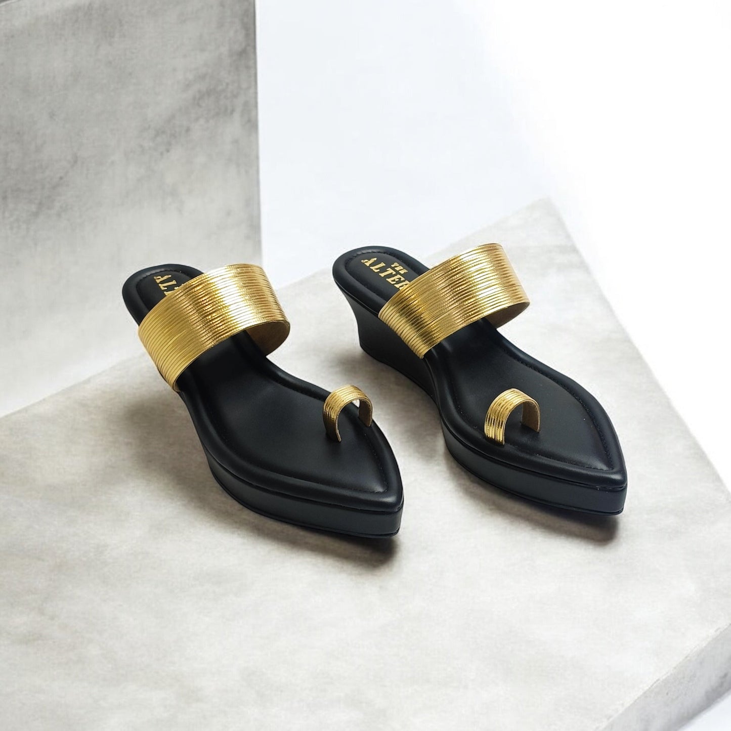 Pointed Toe Gold Strap Platforms