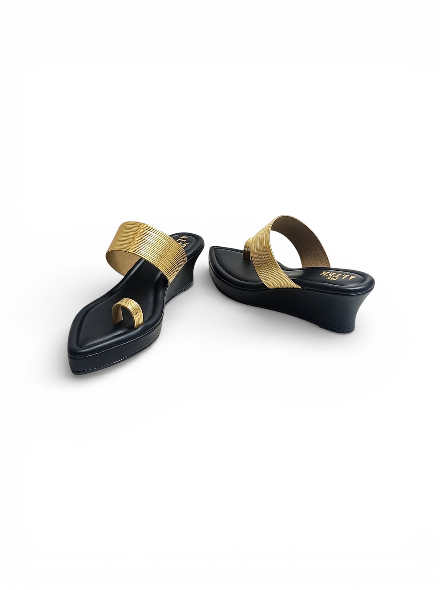 Pointed Toe Gold Strap Platforms