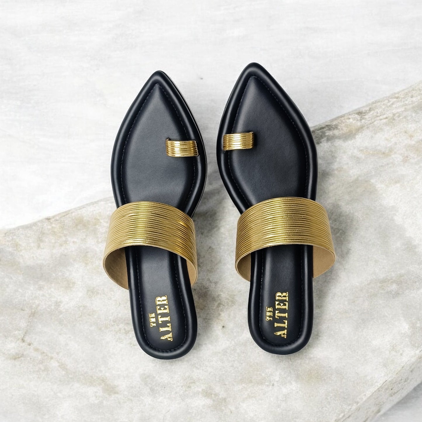 Pointed Toe Gold Strap Platforms