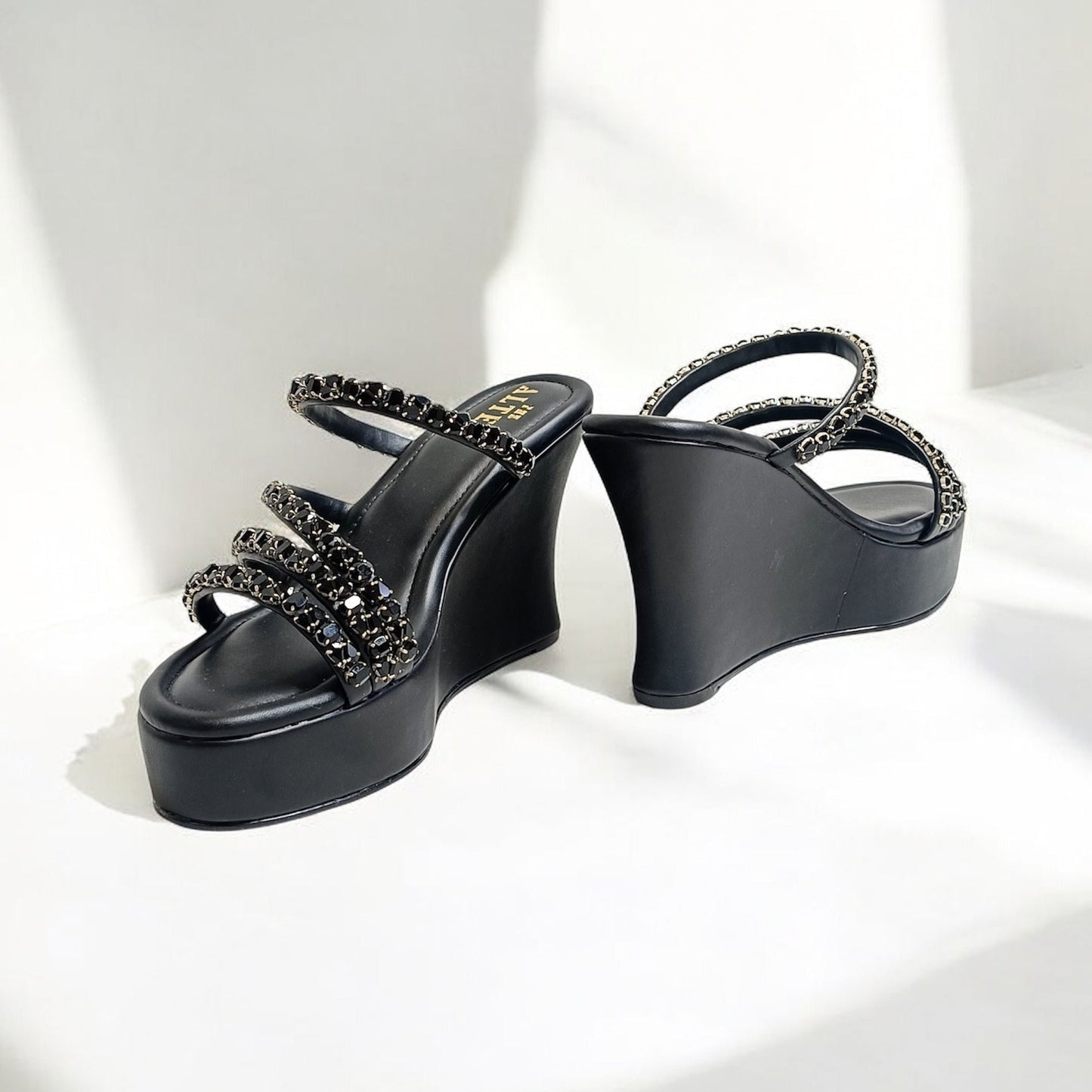 Norah Black Embellished Wedges