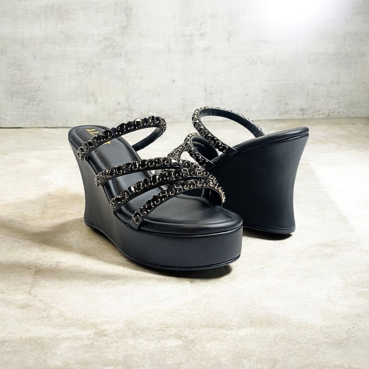 Norah Black Embellished Wedges