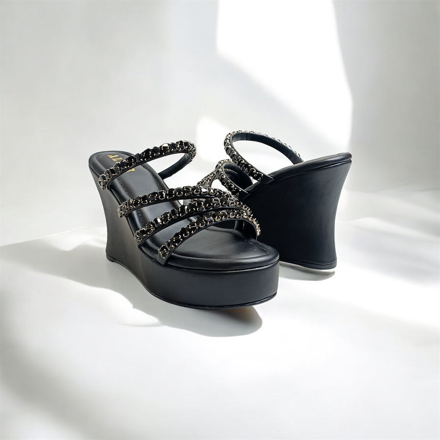 Norah Black Embellished Wedges