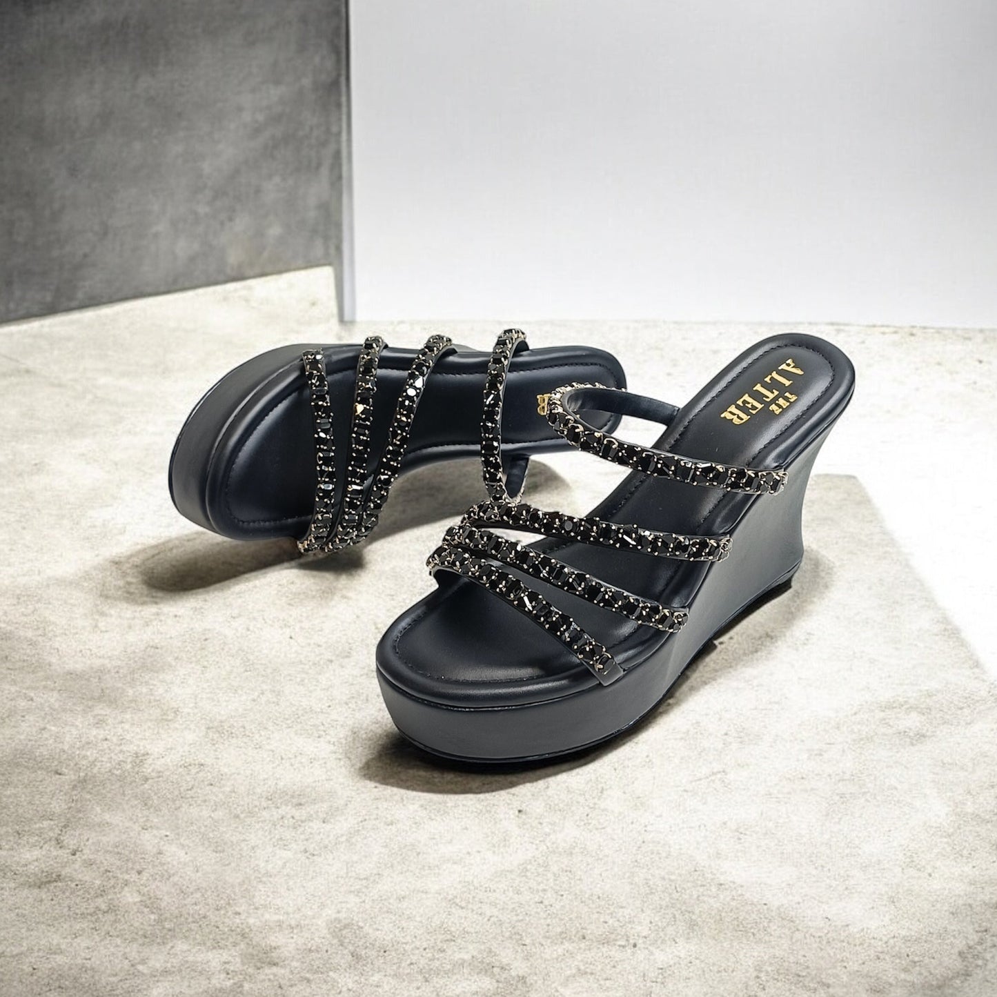 Norah Black Embellished Wedges
