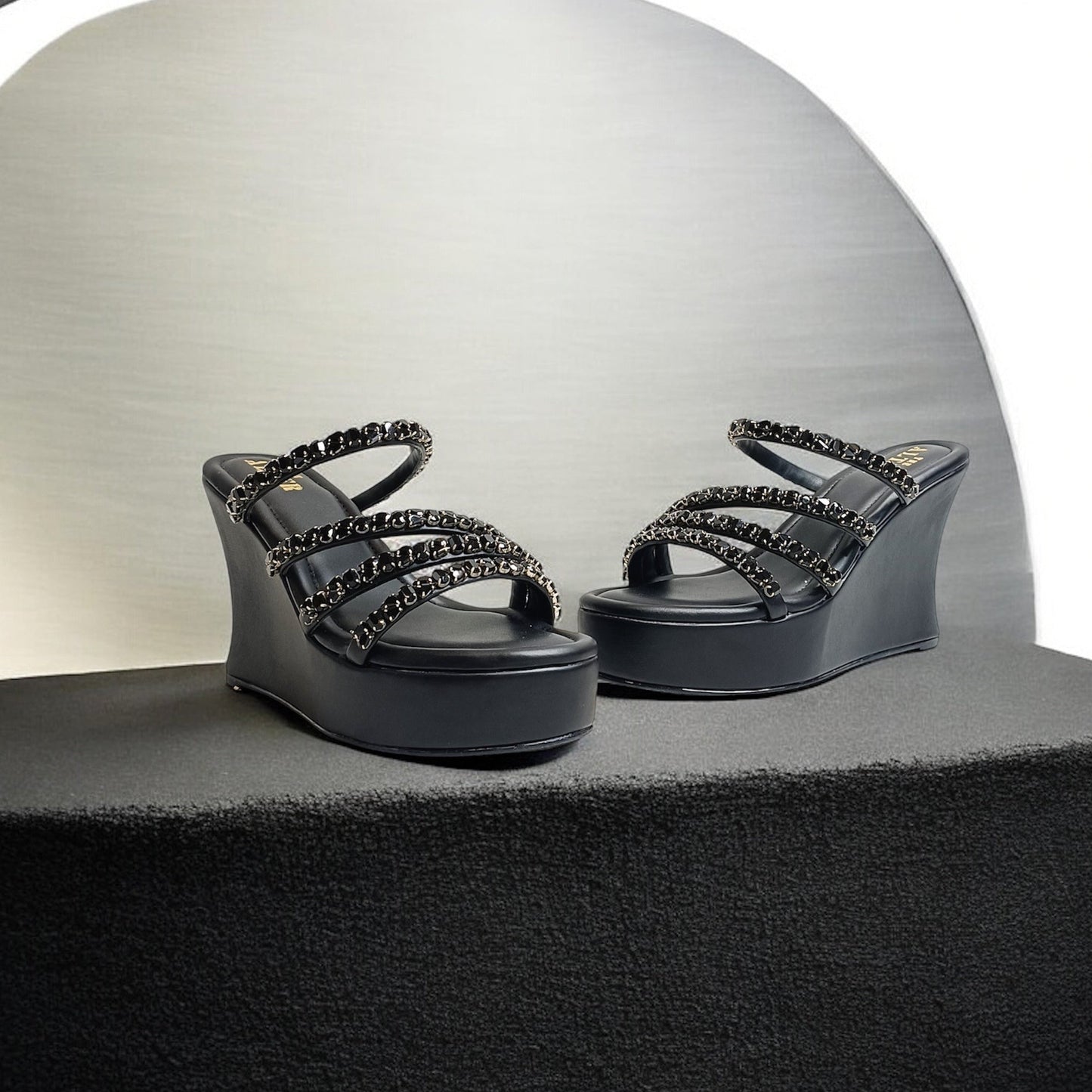 Norah Black Embellished Wedges