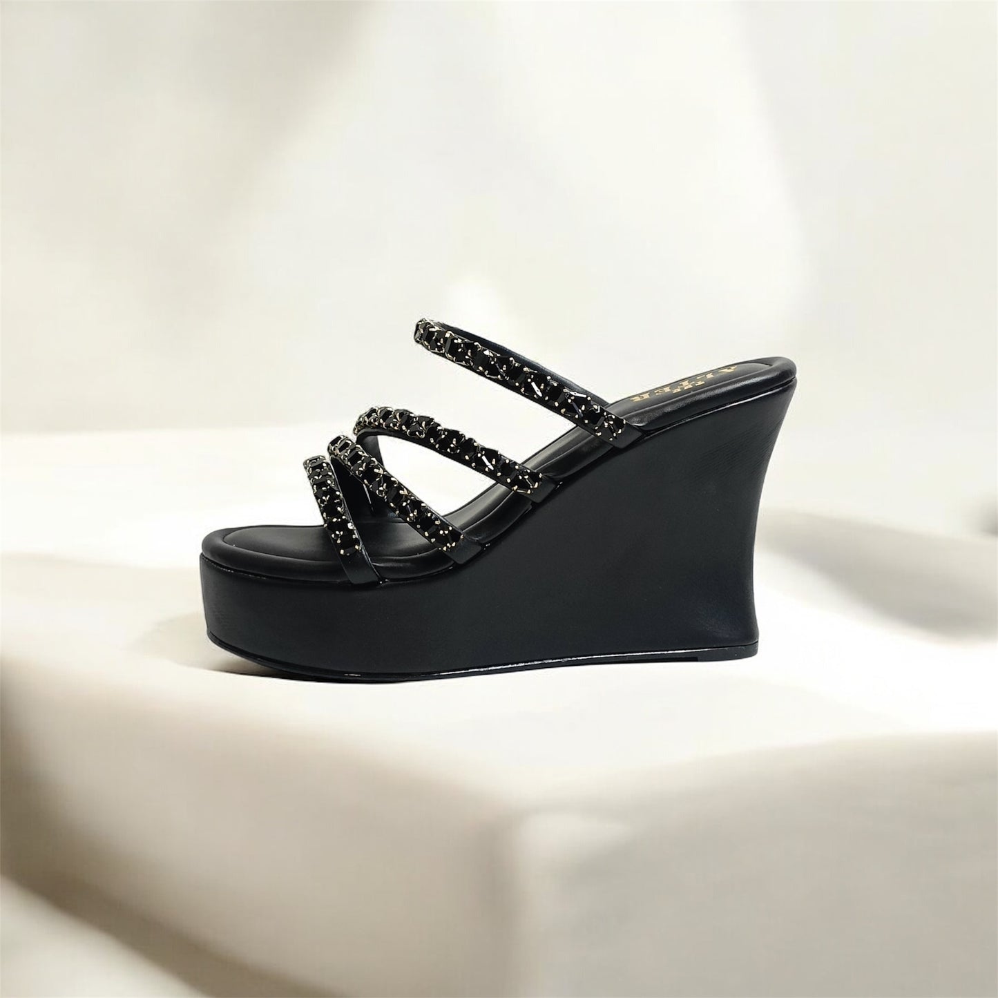 Norah Black Embellished Wedges