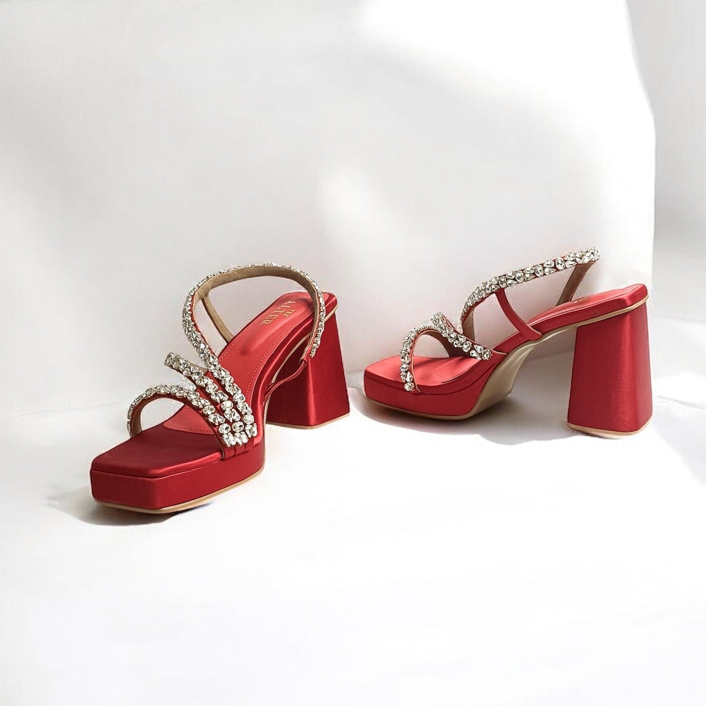 Kiara T shaped Embellished Block Heels