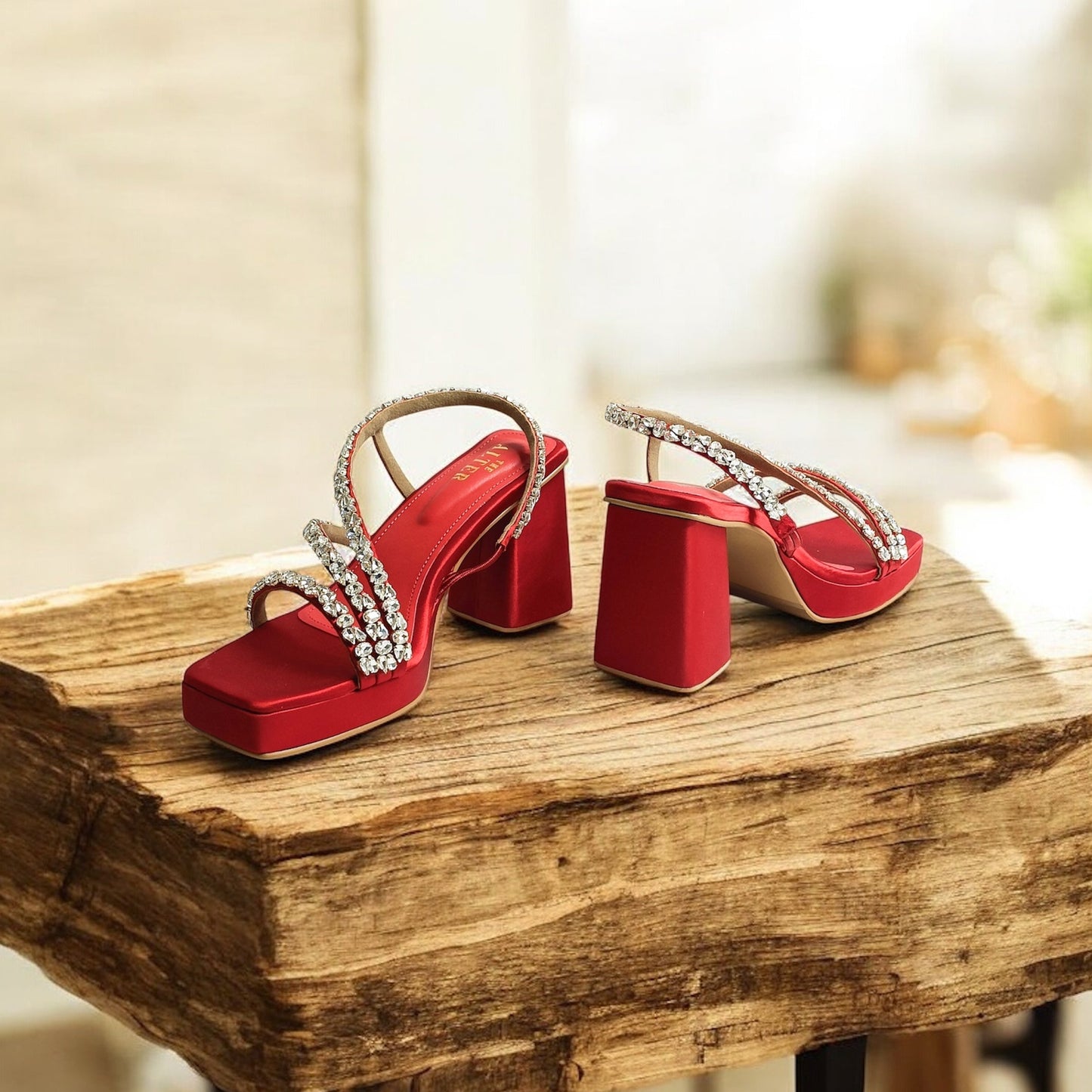 Kiara T shaped Embellished Block Heels
