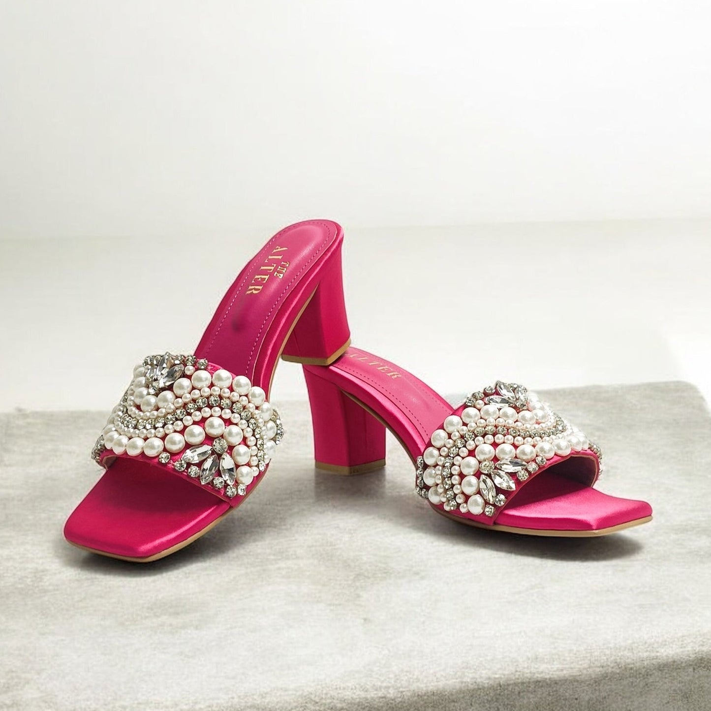 T Shaped Embellished Block Heels