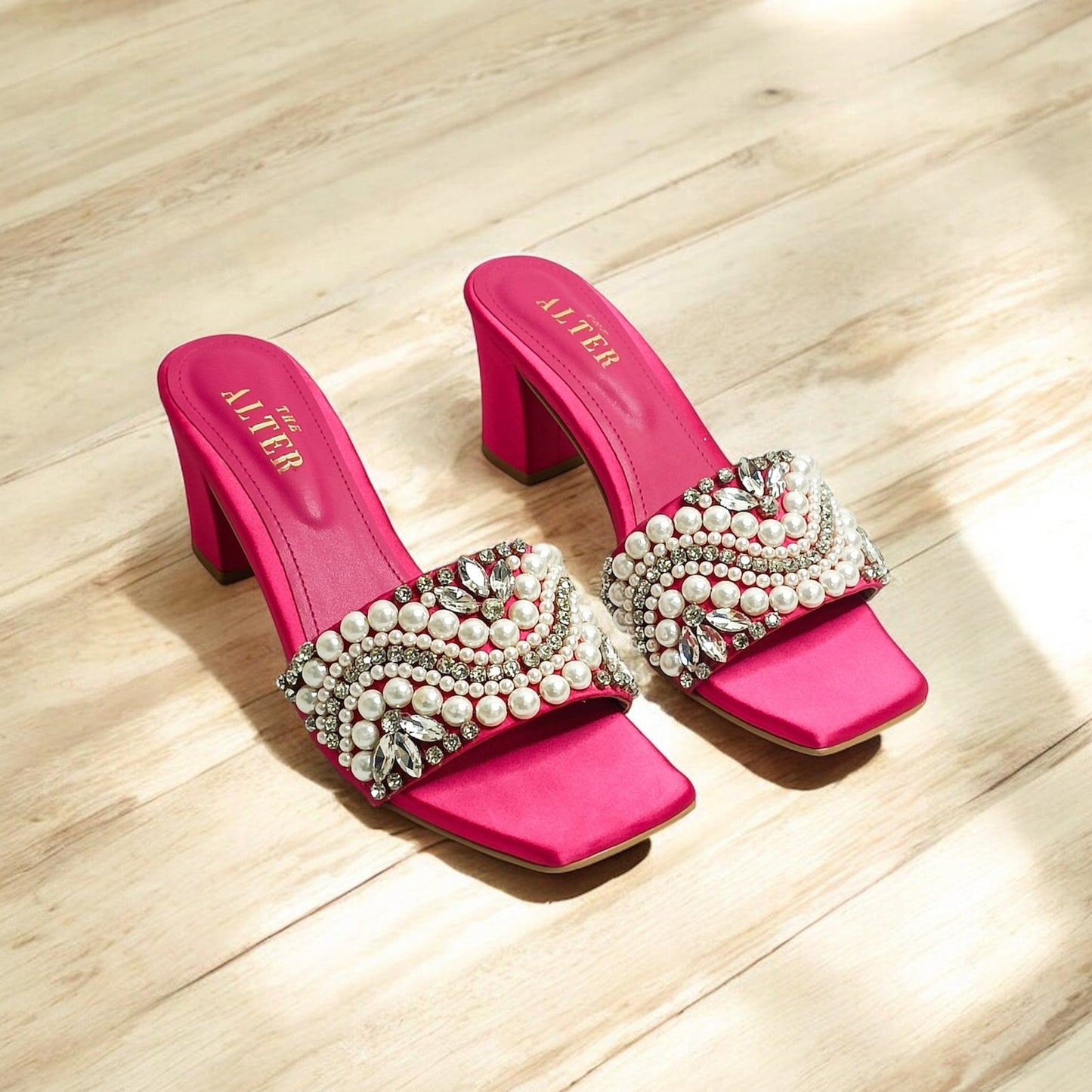 T Shaped Embellished Block Heels