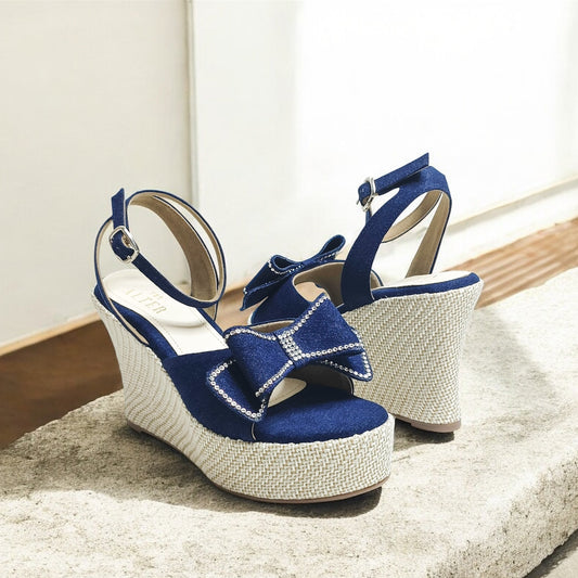 Denim Bow Wedges
