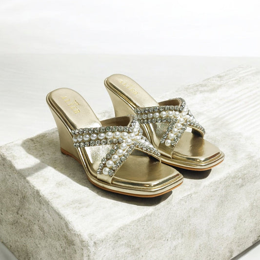 Criss Cross T Shaped Embellished Wedges