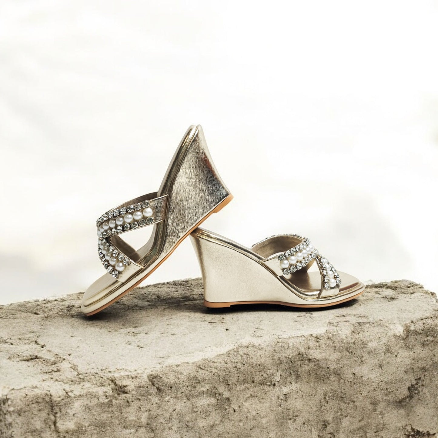 Criss Cross T Shaped Embellished Wedges