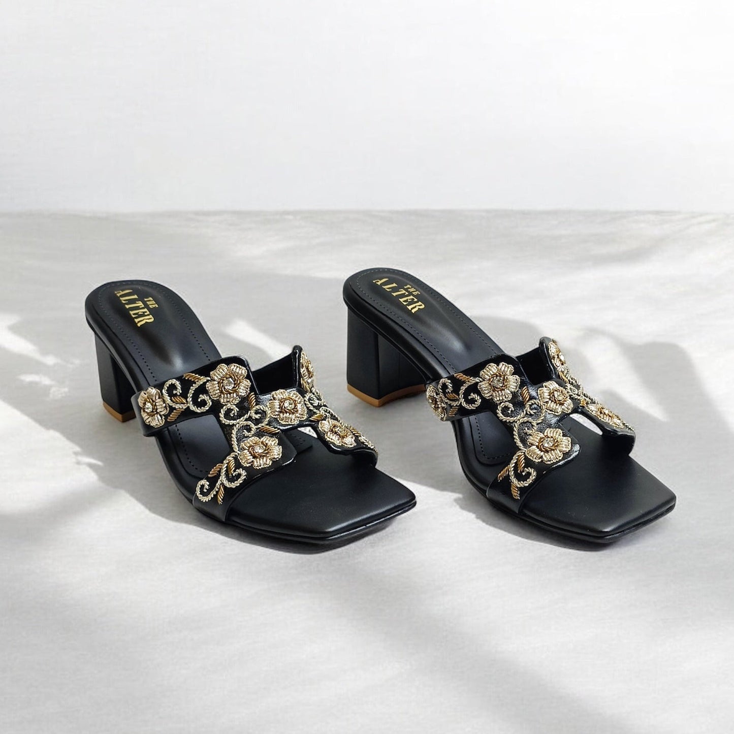 Meher Embroidered Block Heels