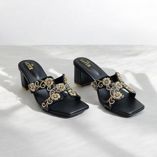 Meher Embroidered Block Heels