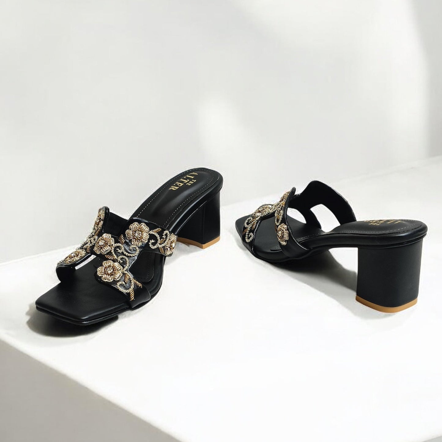 Meher Embroidered Block Heels