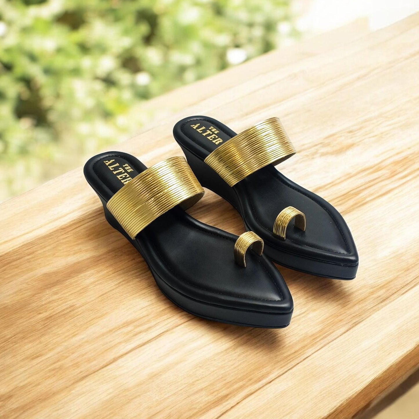 Pointed Toe Gold Strap Platforms